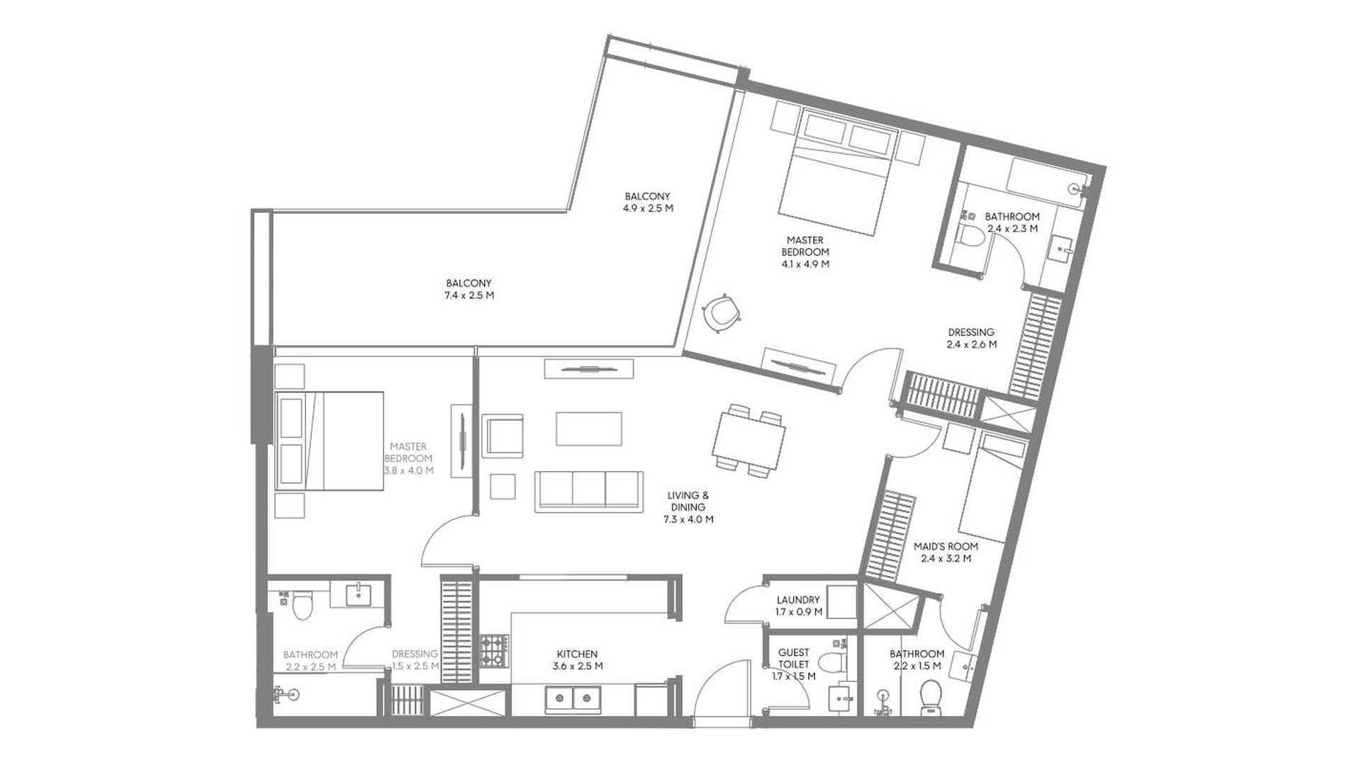 Apartment floor plan, 2 bedrooms in Safa Parkview No. 11010