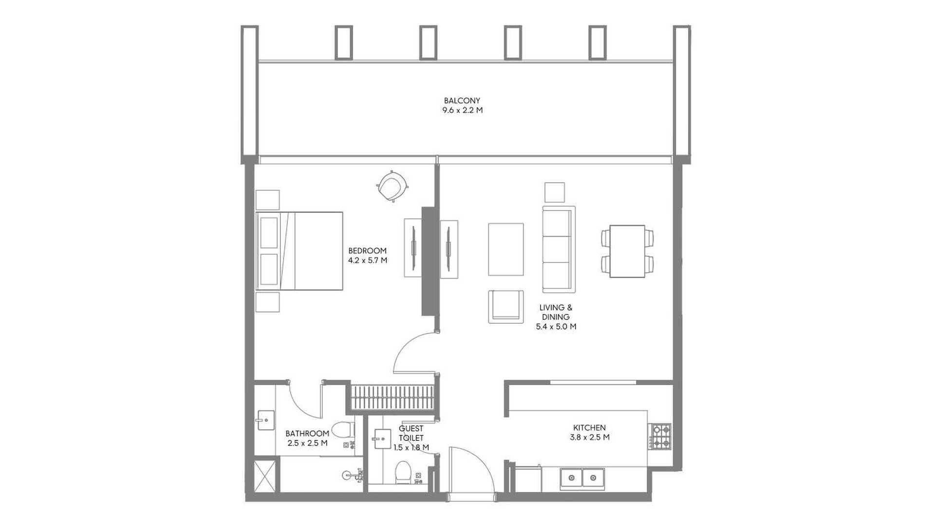 Apartment floor plan, 1 bedroom in Safa Parkview No. 11008