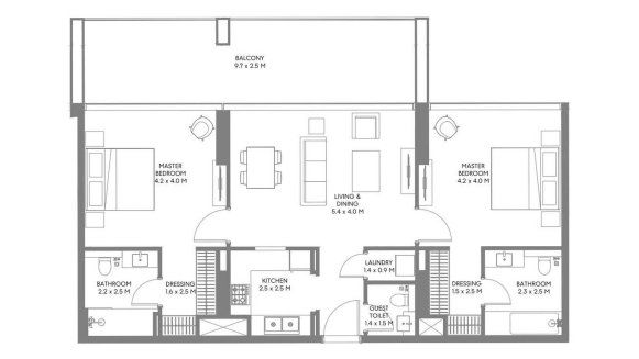 Apartment floor plan, 2 bedrooms in Safa Parkview No. 11009 (2D)