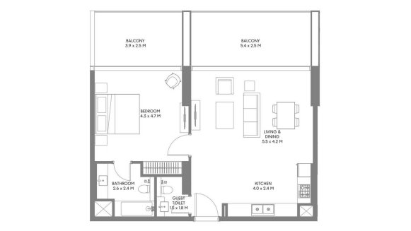 Apartment floor plan, 1 bedroom in Safa Parkview No. 11007 (2D)