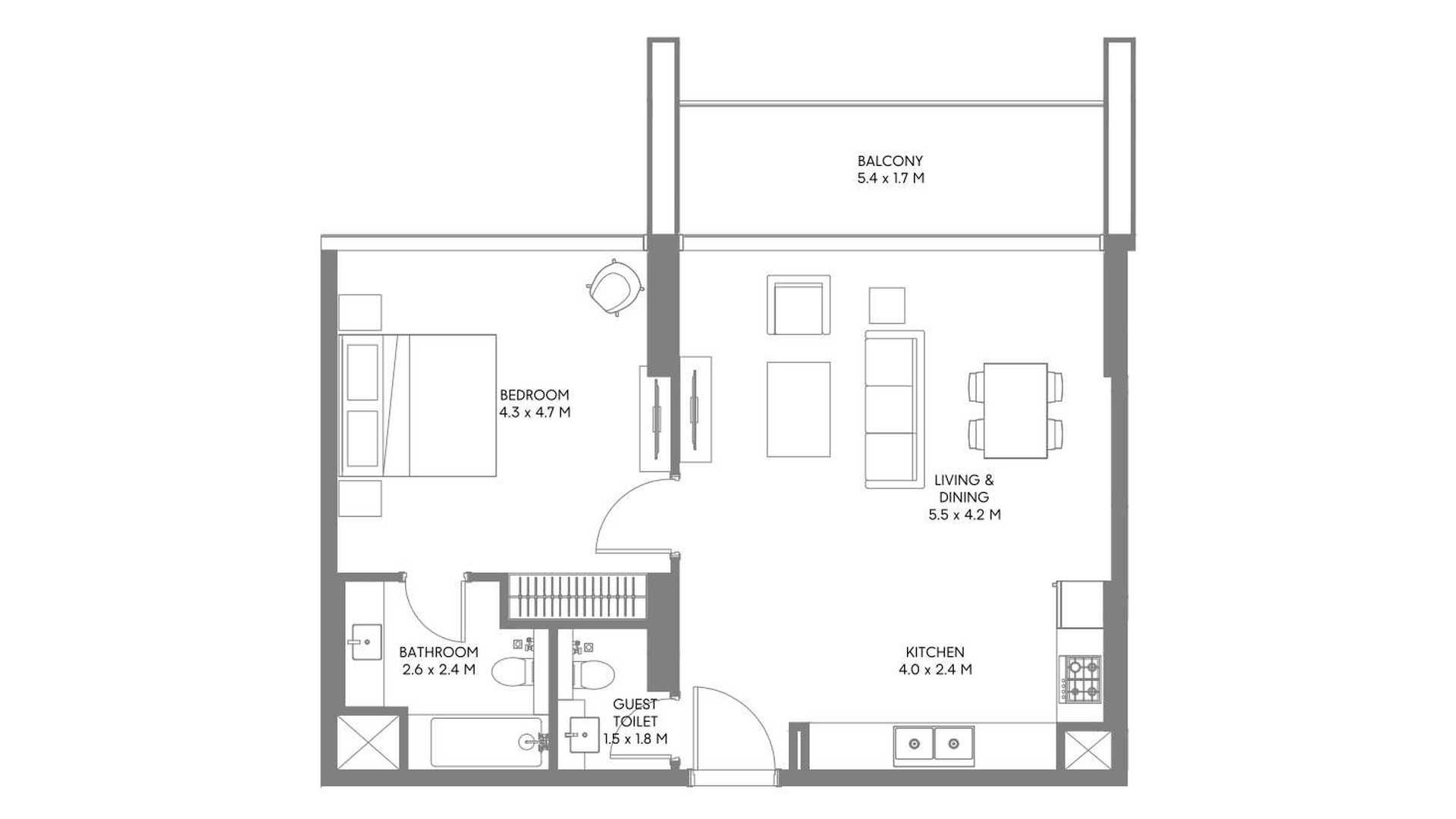Apartment floor plan, 1 bedroom in Safa Parkview No. 11006